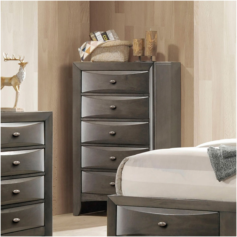 Commode de style transitionnel 1pc Poignées ovales à 5 tiroirs, Gris