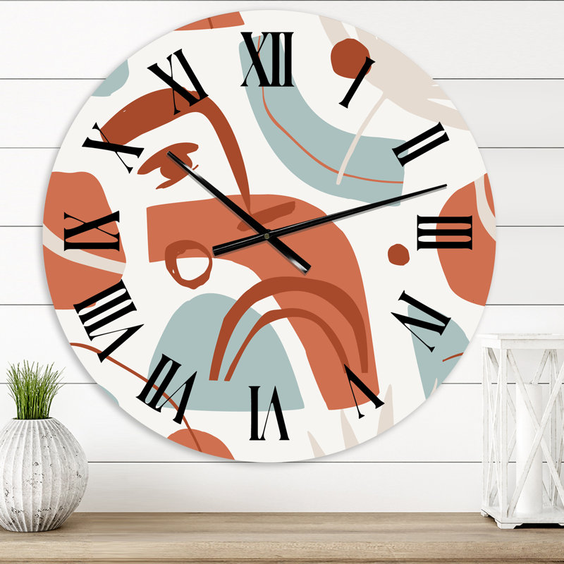Formes géométriques avec feuilles de palmier tropicales - horloge murale moderne, Moyen