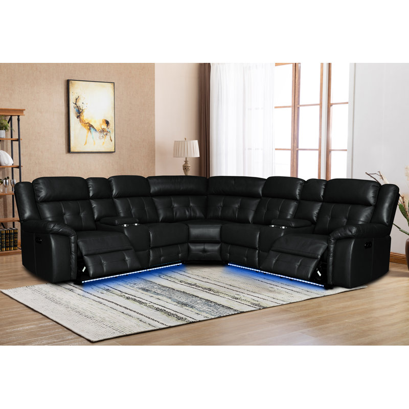 Tanvika 3 - Piece Vegan Leather Sectional, Black Faux Leather
