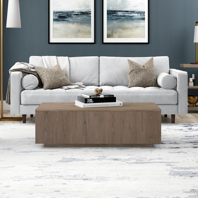 Reyes 47.63" W Fluted Coffee Table with Low Profile Solid Base, Antiqued Gray Oak
