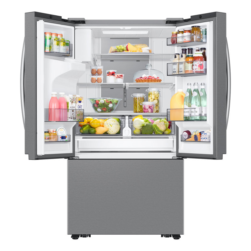 Samsung Stainless Steel Kitchen Package with 25 cu. ft. Mega Capacity Counter Depth 3-Door French Door Refrigerator with Family Hub and Gas Range