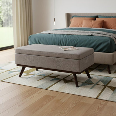 Pouf de rangement en similicuir taupe et marron de 107 cm (42 po)
