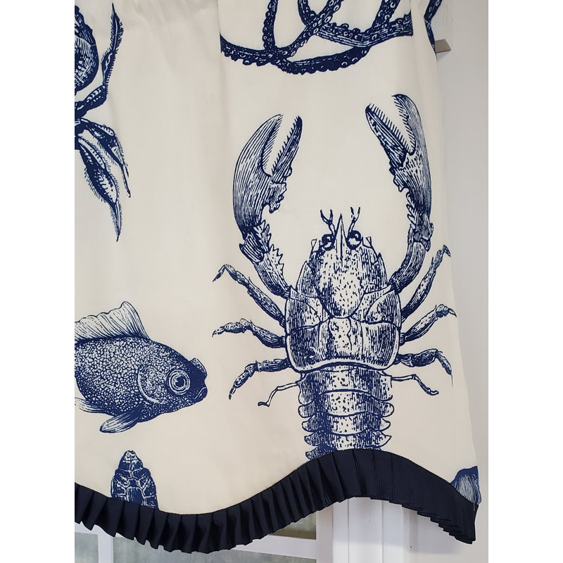 Cantonnière festonnée 50 po bleu marine / blanc