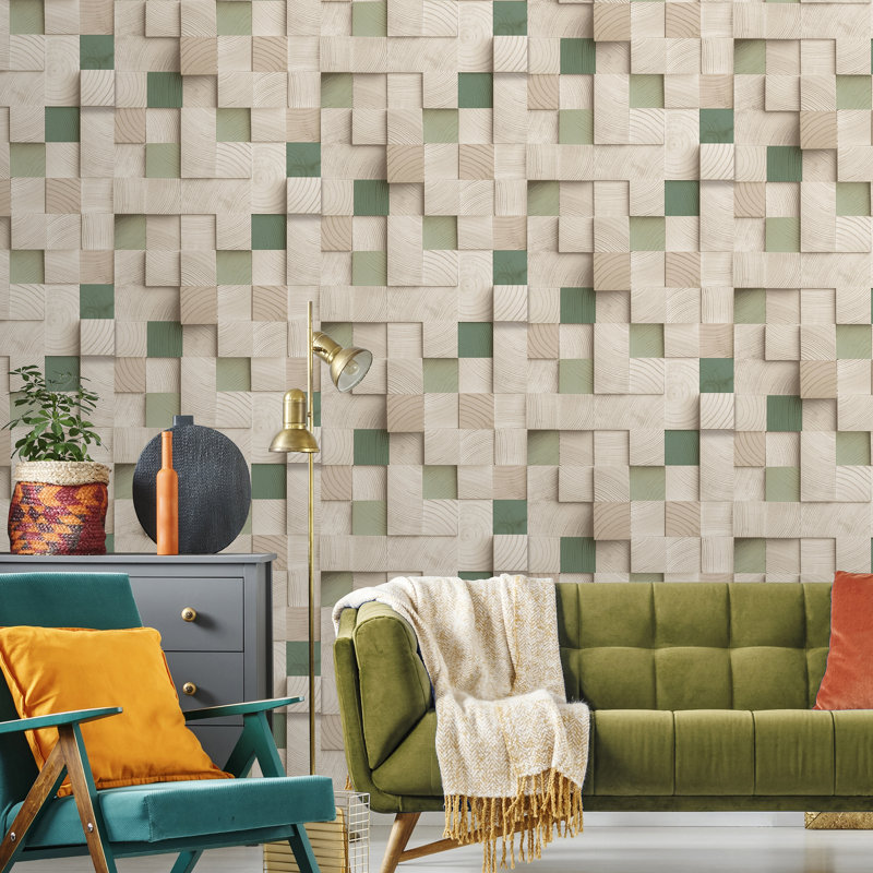 Papier peint blocs de bois, Vert