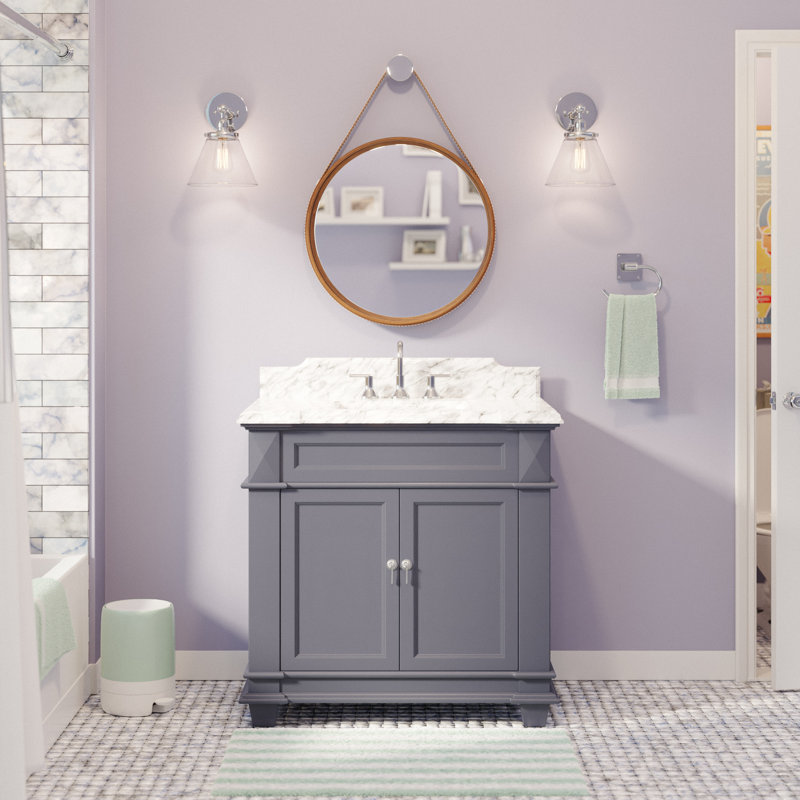 Ensemble de meuble-lavabo simple 36 po Aoibhin, Gris marine, Marbre de Carrare