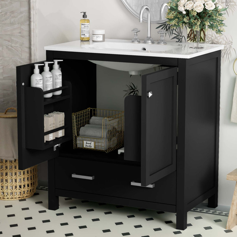 Meuble-lavabo noir 30 po avec lavabo simple, Noir