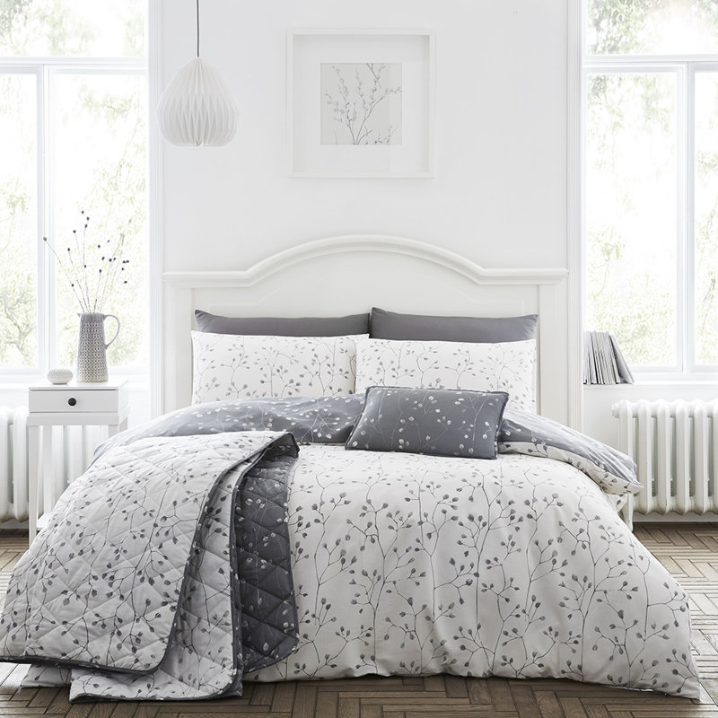 Duerr Floral Rectangular Throw Cushion, Grey