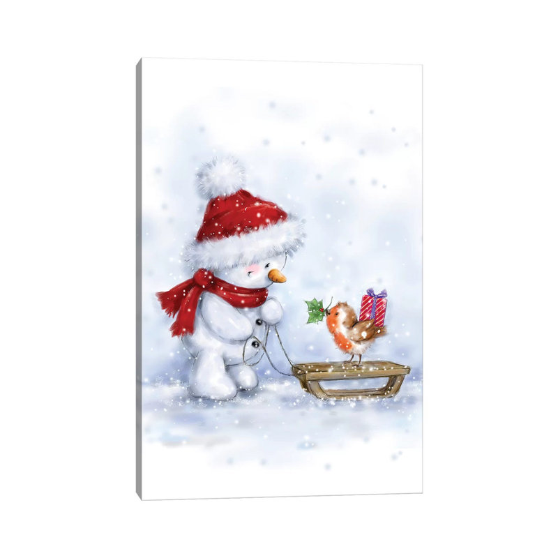 Snowman And Robin IV by MAKIKO - Wrapped Canvas Print, 101.6 cm H x 66.04 cm W x 1.91 cm D