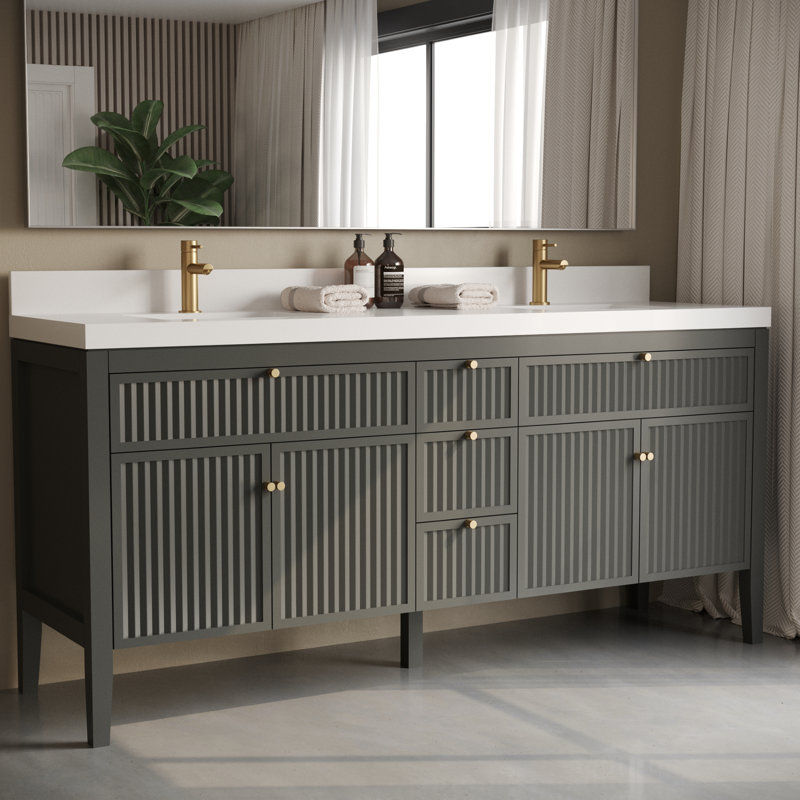 Meuble-lavabo double 72 po Davos, Gris