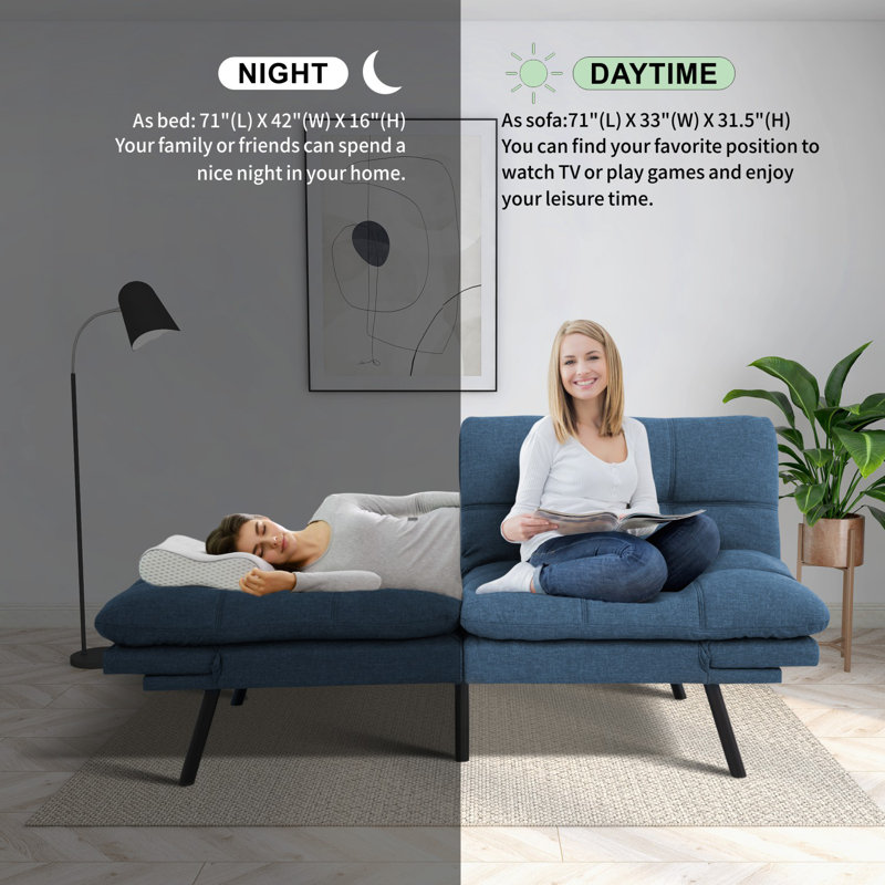 71 Inch 3-In-1 Futon Couch Sofa Bed - Easy Assembly Sleeper For Overnight Guests, Gray