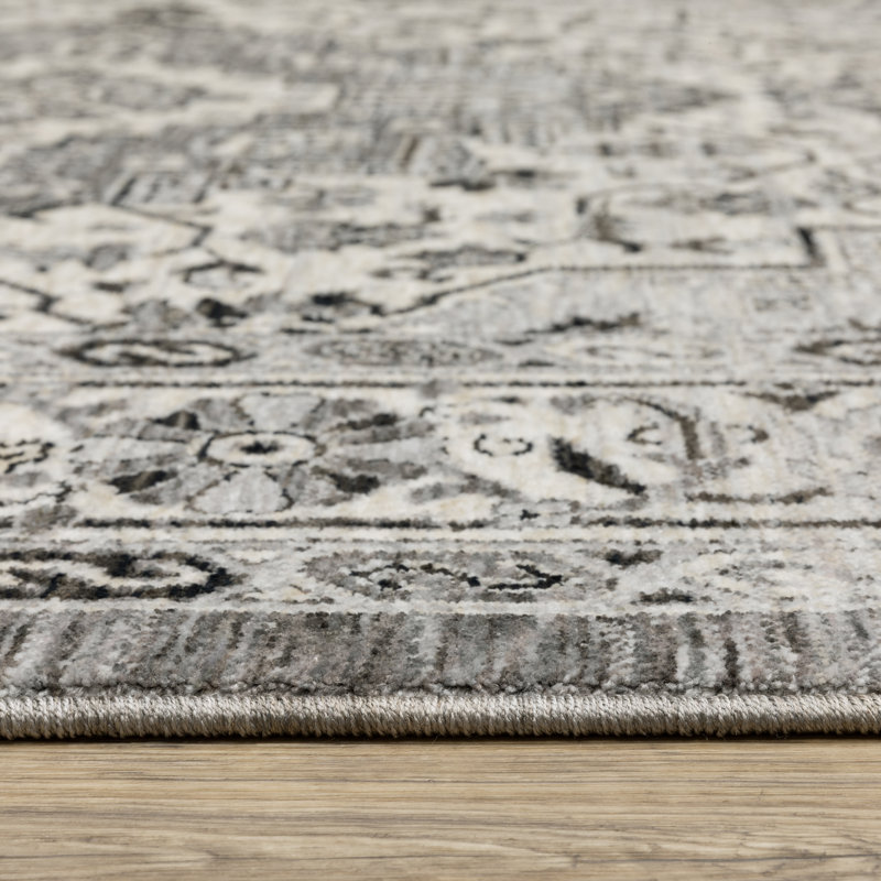 Tapis gris / ivoire Aldred Compass Medallion, Rectangle 9 pi 10 po x 12 pi 10 po