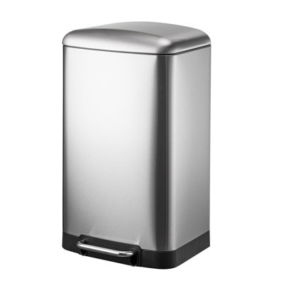 BinMax Silver Stainless Steel Wastebasket Kitchen Garbage Can 10.5 Gallon Step on Trash Bin with Lid