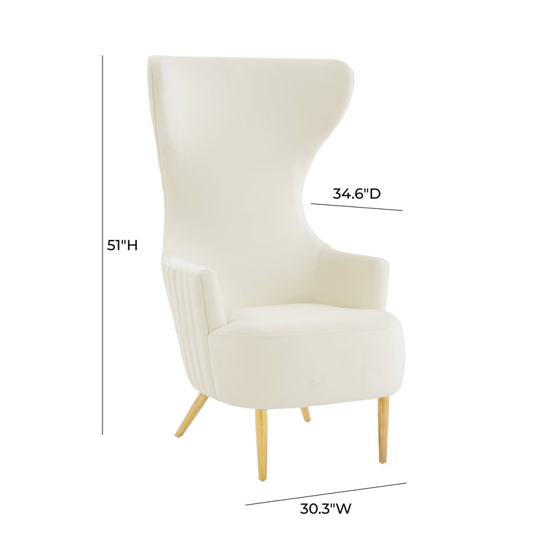 Cream Velvet Wingback Accent Chair with Gold Legs