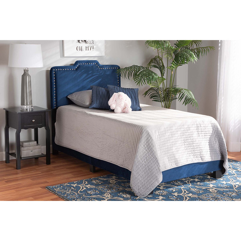 Lit à panneau tapissier en velours gris (grand), Simple, Bleu marine