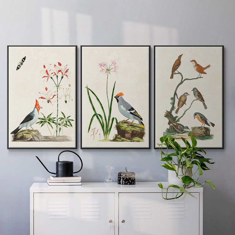 Oiseaux antiques dans la nature IV, 3 pièces, H 24 po x l 48 po x P 2 po, Noir