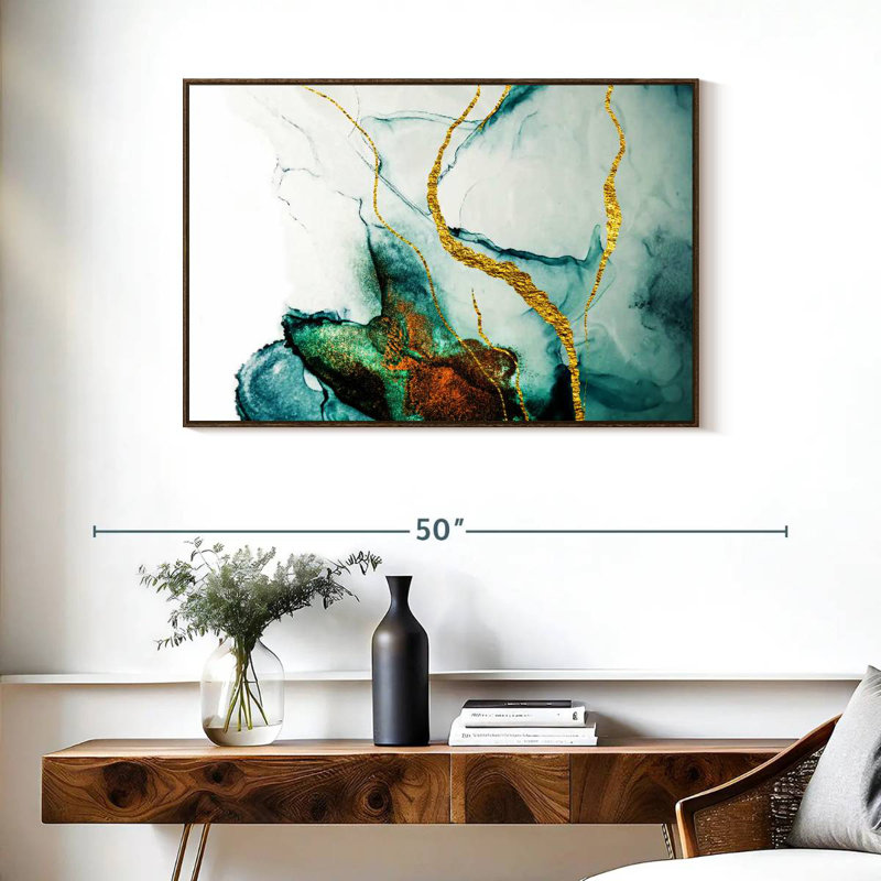 Lucilla stries dorées, 37 po x 25 po, Cadre flottant en noyer