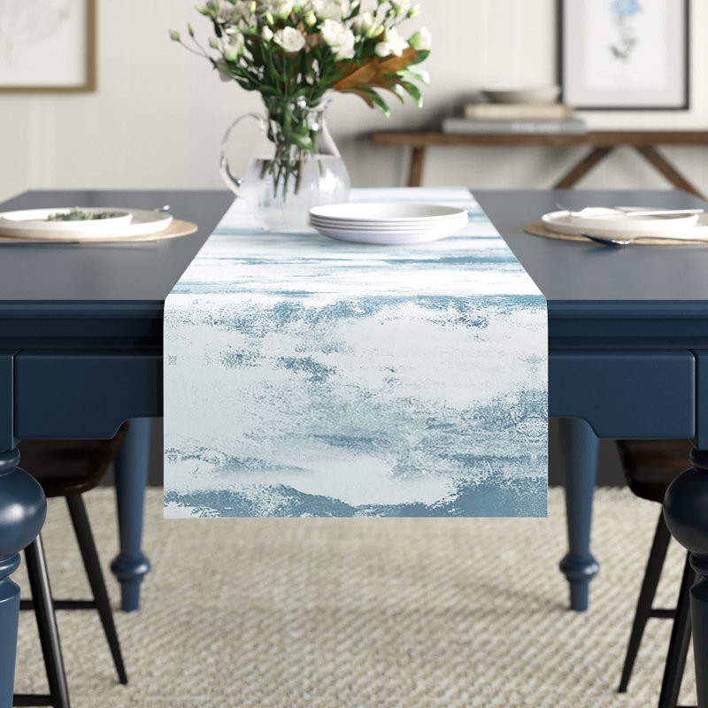 Chemin de table Doster, 72 po x 16 po, Bleu ciel, Rayé 4