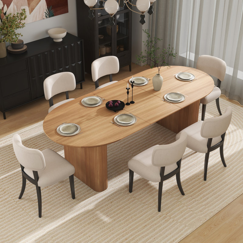 Ensemble de table de salle à manger extensible 59,06 "à 90,55" Modern Farmhouse, Oak, 7 pièces : table, 6 chaises