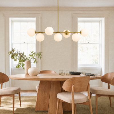 7-Light Glass Globe Modern Gold Linear Chandelier for Dining Room