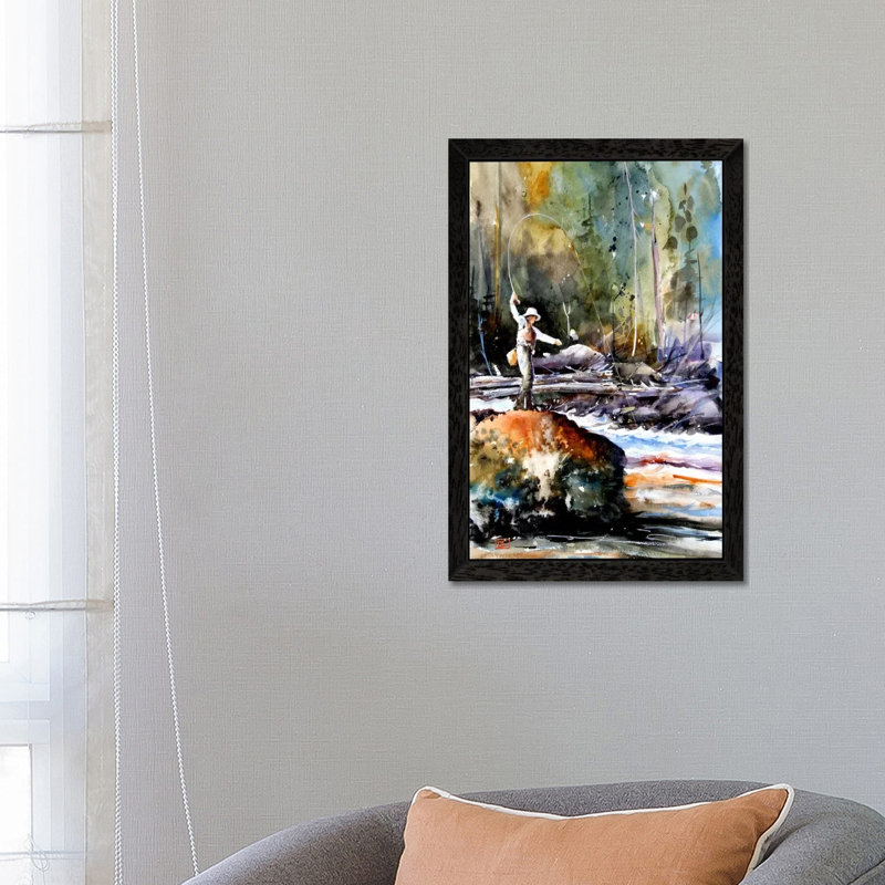 Fishing In The Wild by Dean Crouser - Floater Frame Painting on Canvas, Black