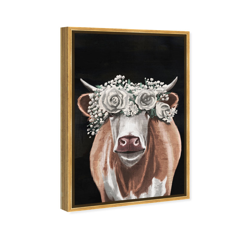 «Animals Gorgeous Floral Cow», impression sur toile, Toile encadrée d'or, H 36 po x l 24 po