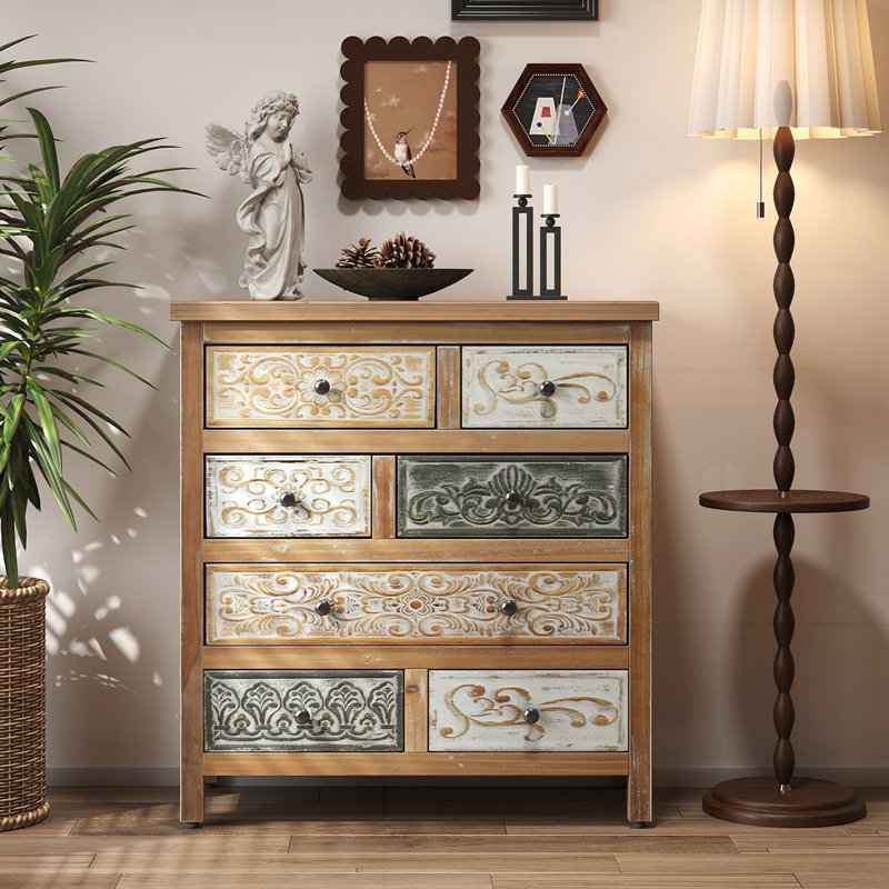 Vintage Wooden Accent Chest with 6 Drawers