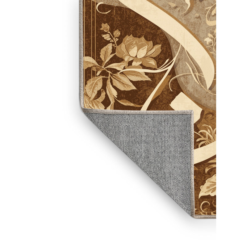 Tapis floral classique lavable à la machine Parkwoods en brun - reliure beige, 7 x 9