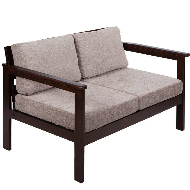Jaquaisha 113 cm W Pine Solid Wood Patio Sofa with Cushions, Black, Natural Beige