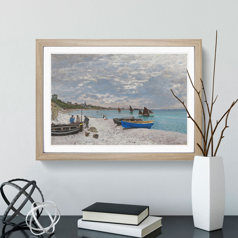 The Beach at Sainte Adresse by Claude Monet - Picture Frame Painting, 48cm H x 65cm W x 2cm D, Oak Framed