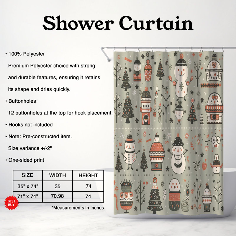 Rideau de douche de qualité supérieure - bonhomme de neige arctique, H 74 po x l 71 po