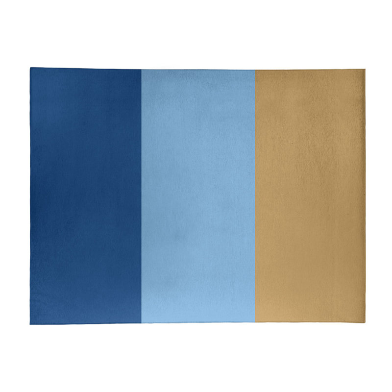 Tapis bleu royal tissé à plat/bleu poudre/or Kansas, Rectangle 8 pi x 10 pi