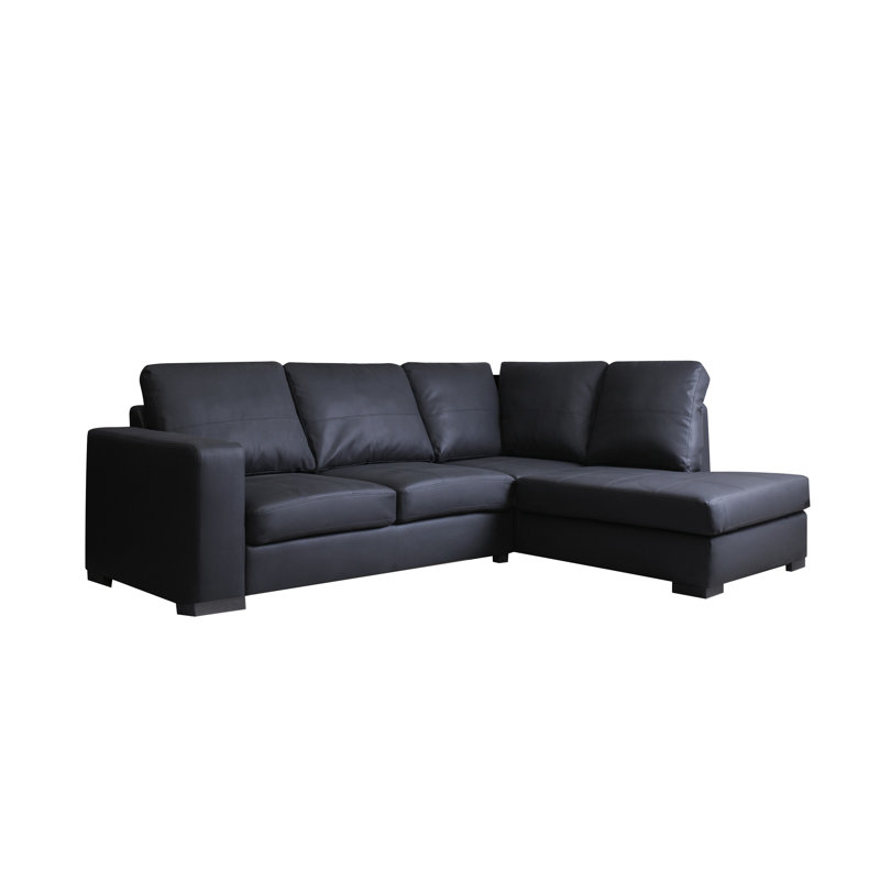 4 Seater Faux Leather Corner Sofa , Black, Right facing
