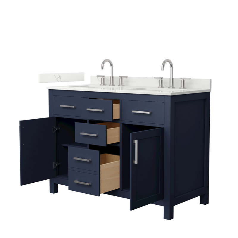 Beckett 48" Freestanding Double Bathroom Vanity with Quartz Top, Brushed Nickel, Giotto Quartz, Dark Blue