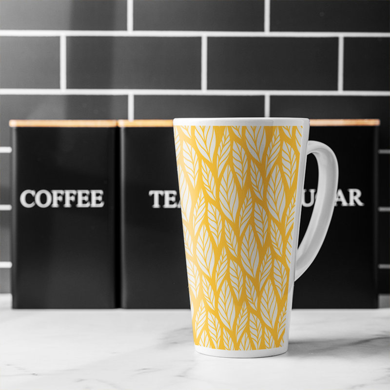 White Leaf Pattern On Latte Mug