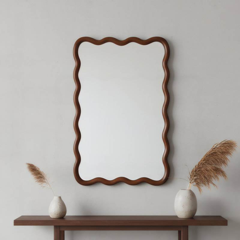 Miroir décoratif rectangulaire en bois massif ondulé, pour chambre à coucher, salle de bain, salon, vestibule, 30 po x 20 po