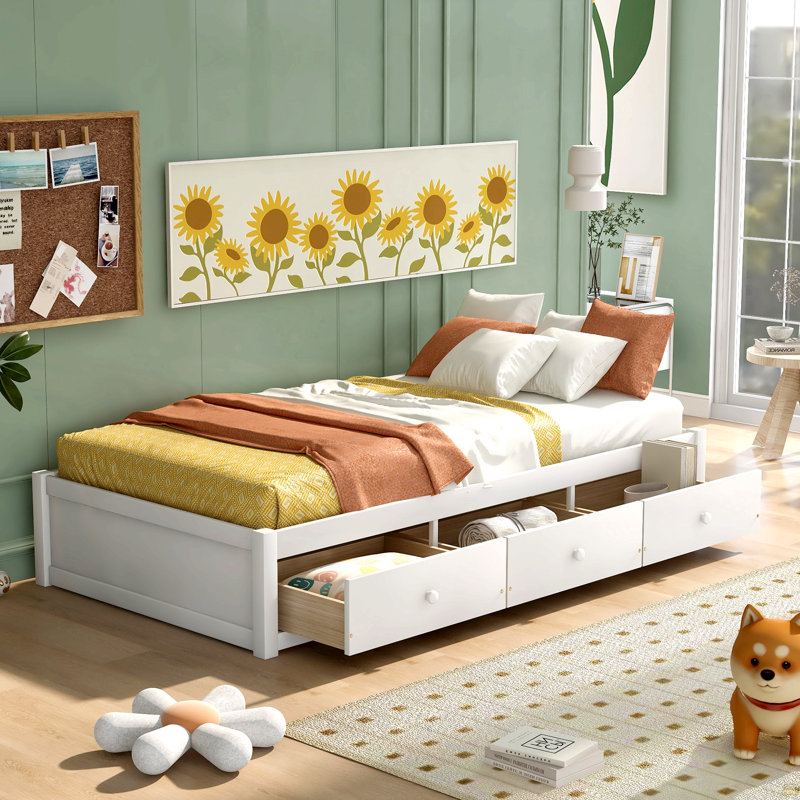 Lit plateforme avec rangement à 3 tiroirs Watsons, Blanc