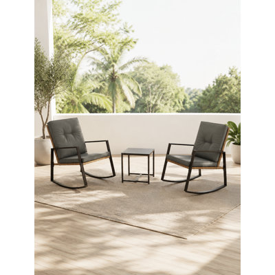 Ensemble de rotin moderne - 3 pièces, table et coussins moelleux
