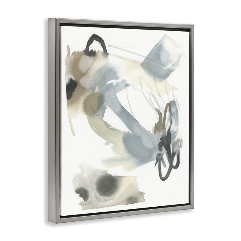 Art mural moderne sur toile à l'aquarelle neutre par June Erica Vess, Cadre flottant gris lustré, H 31 po x l 25 po
