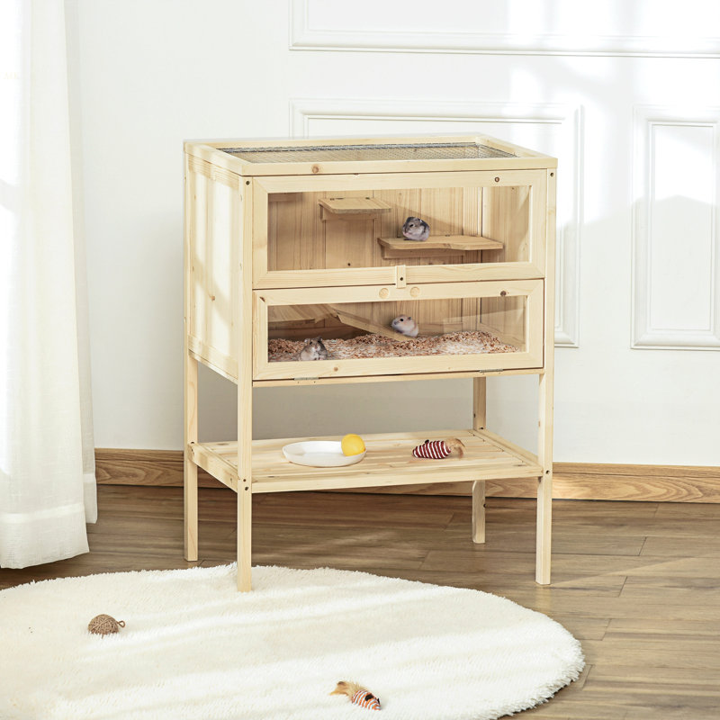 Cage à 3 niveaux en bois avec cage à hamster