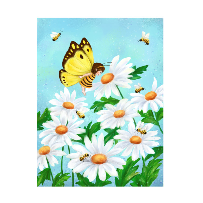 Art sur toile «Folie et marguerite» bolognaise, H 14 po x l 19 po