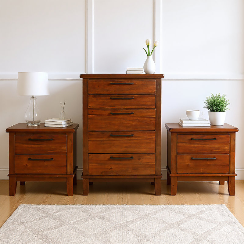 Cagney 3-Pc Wood Bedroom Set With Chest And 2 Ns, Chestnut, Brown