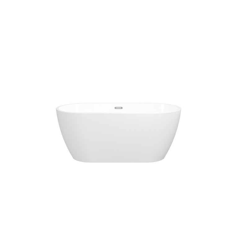 59'' Glossy Acrylic Freestanding Soaking Bathtub With Classic Slotted Overflow And Toe-Tap Drain In Chrome, Cupc C Ertified