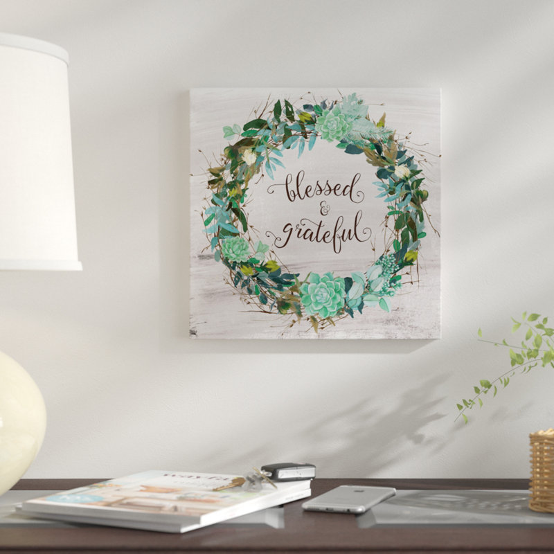 «Blessed & Grateful», impression sur toile, H 12 po x l 12 po x P 0,75 po, Pas de tapis, Toile tendue