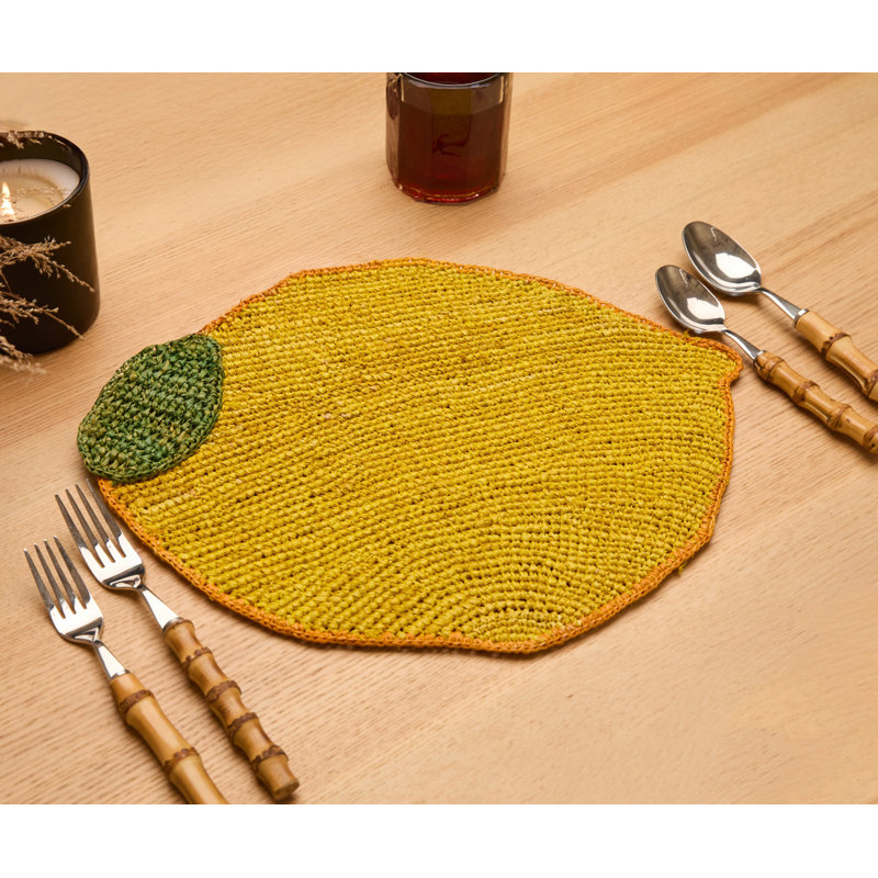 Napperon citron tissé à la main - Artisan Raphia - Tapis de table en forme de fruit - Décoration de table à manger Alois - Décoration de cuisine tropicale - fait à la main