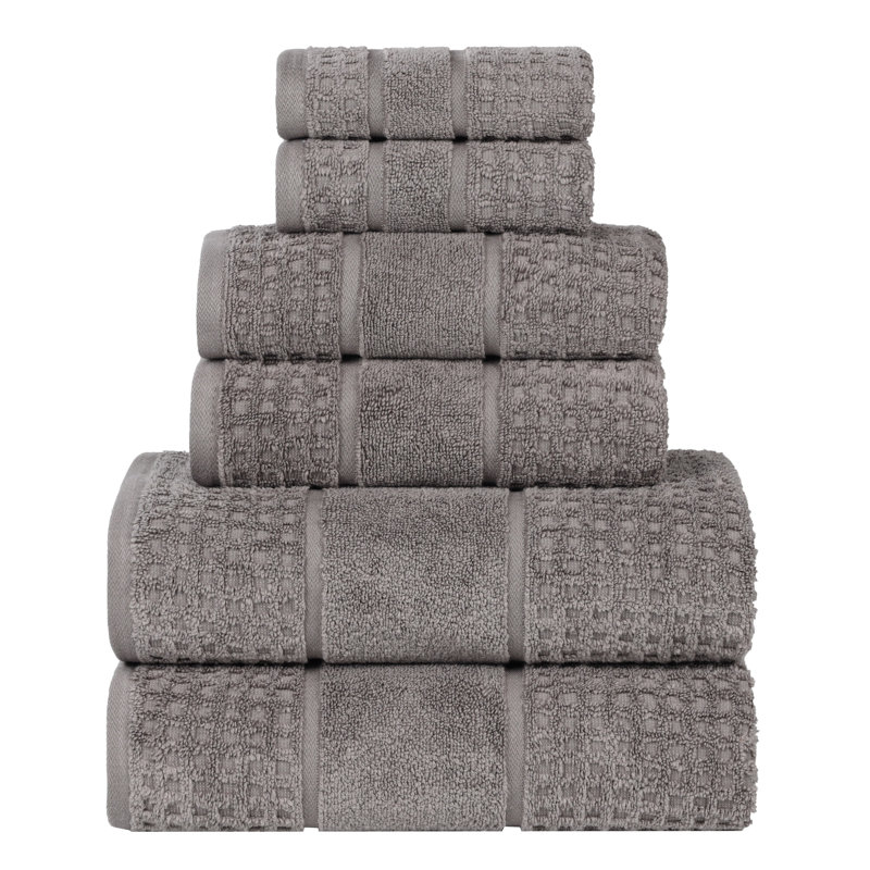 Hisela Zero Twist Cotton Solid Waffle Honeycomb Plush Soft Absorbent Medium Weight Assorted Towel Set, Charcoal