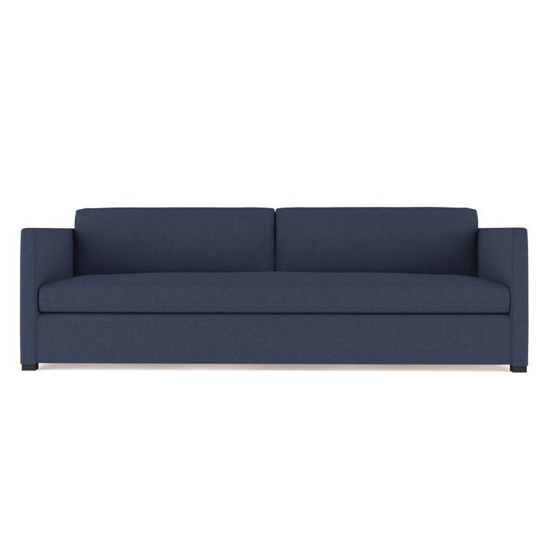 Madison Sofa, Box Weave Linen Blue Print, 33" H x 96" W x 41" D, Ebony