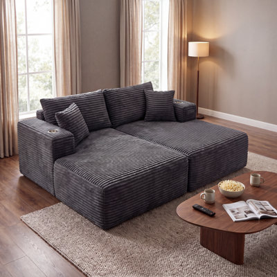 Hornbeck 74" Modern Deep Seat Corduroy Sofa Bed Compression Lounge Couch with Oversized Cushions