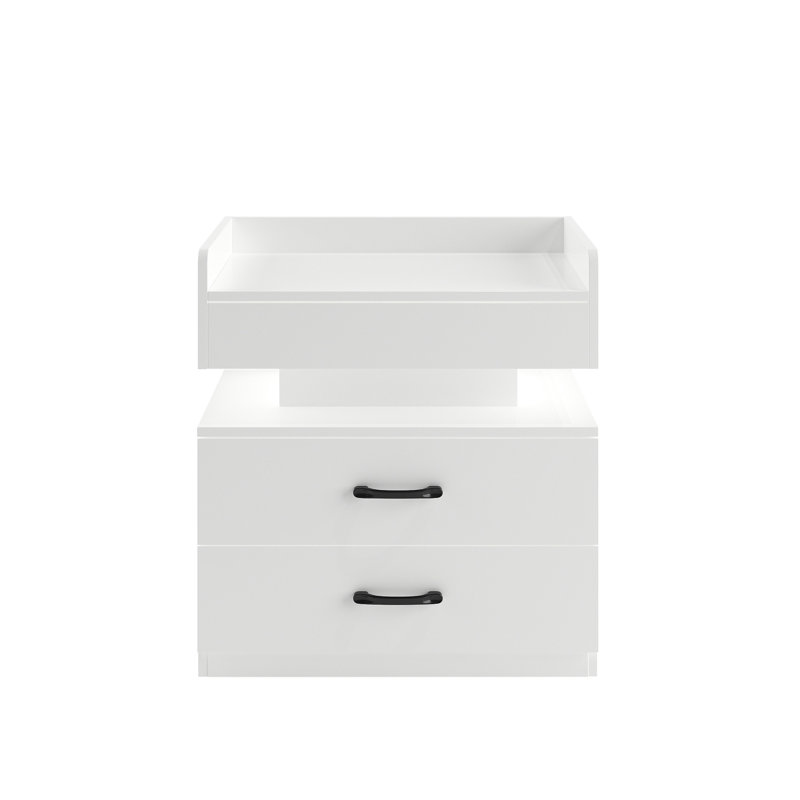 Table de chevet lumineuse à DEL avec 2, grand rangement, chambre à coucher, grand salon avec table d'appoint, Blanc
