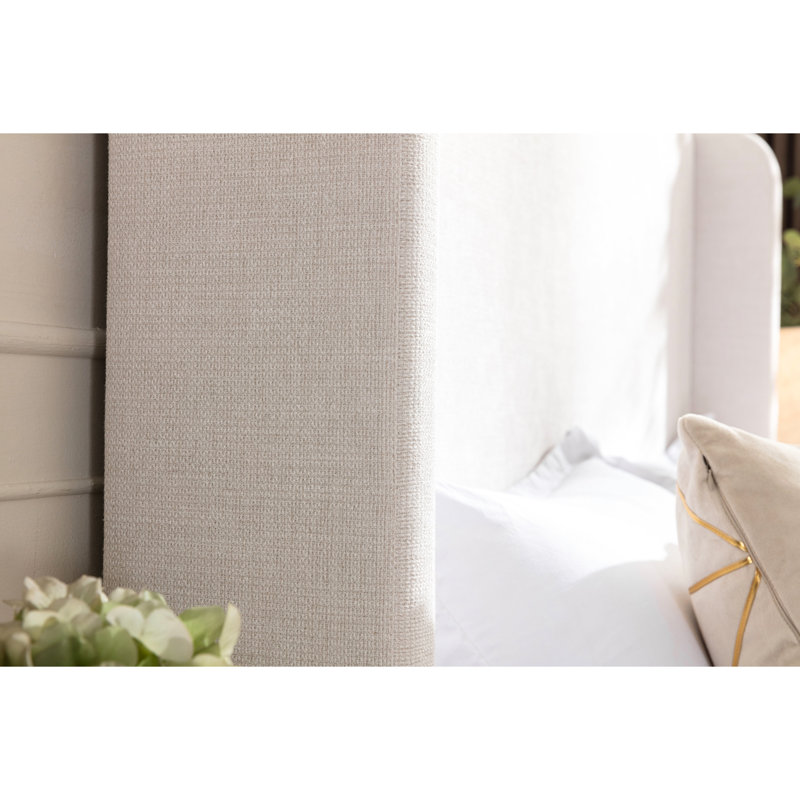 Très grande base de lit pour tête de lit de 54 po de hauteur, revêtement en tissu texturé, fabrication en métal, lattes de bois, pas de sommier tapissier requis, assemblage simple