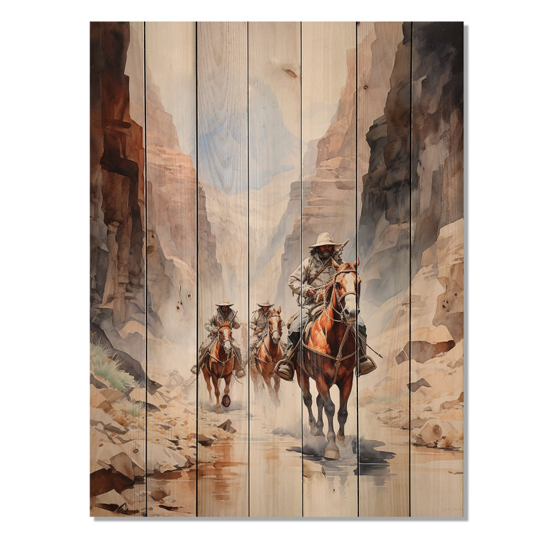 Cowboy sur le sentier I sur bois, H 20 po x l 10 po x P 0,78 po